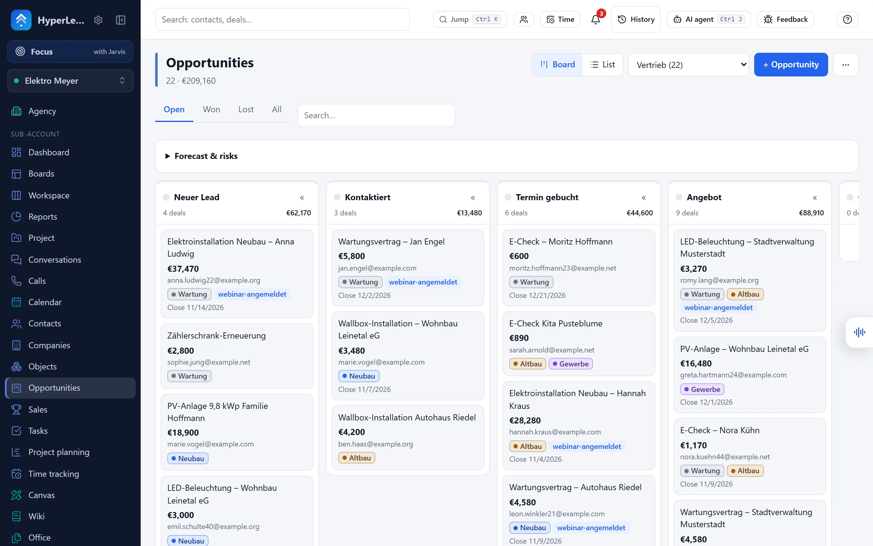 Deal pipeline with stages and values
