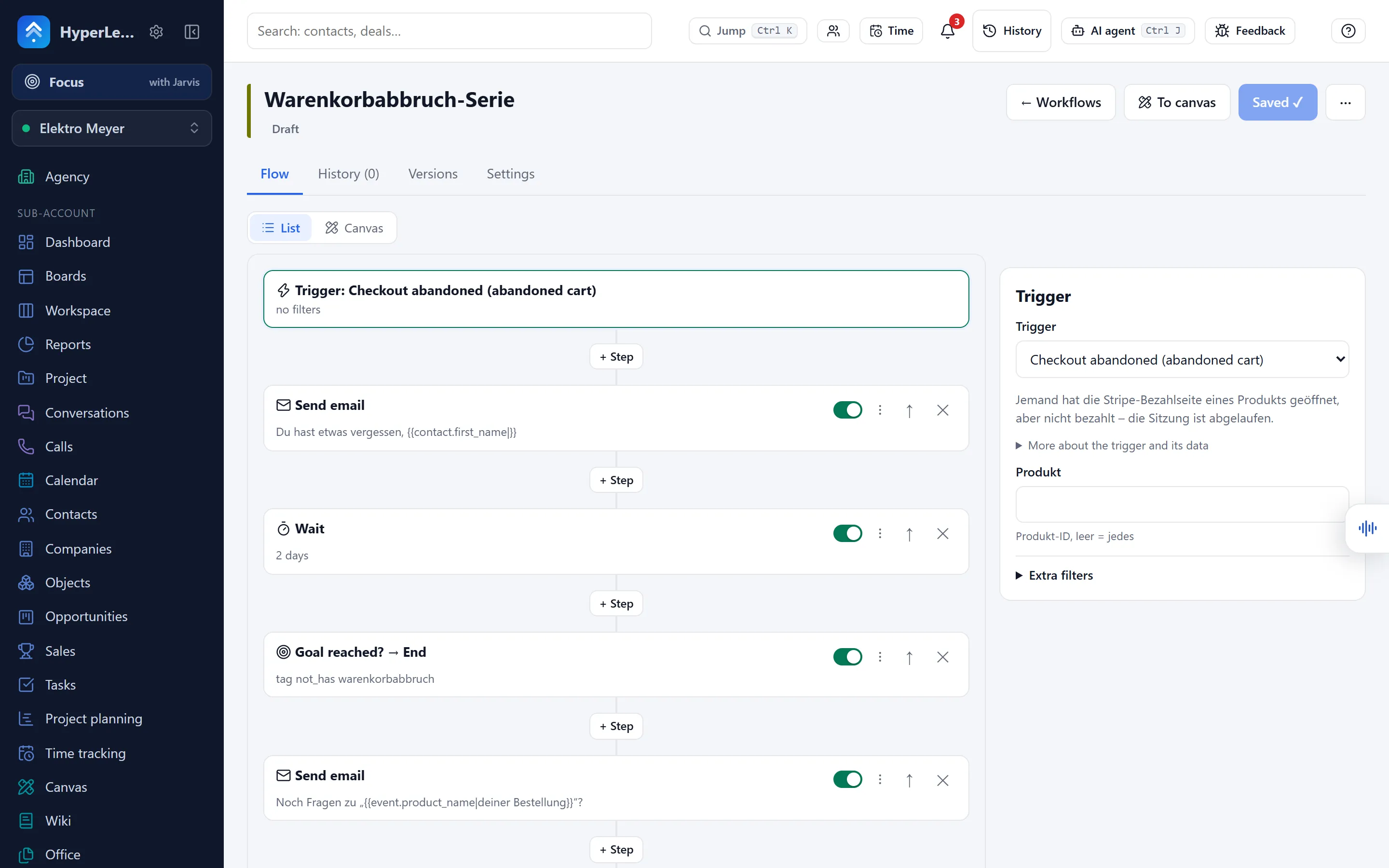 Workflow builder with trigger and steps