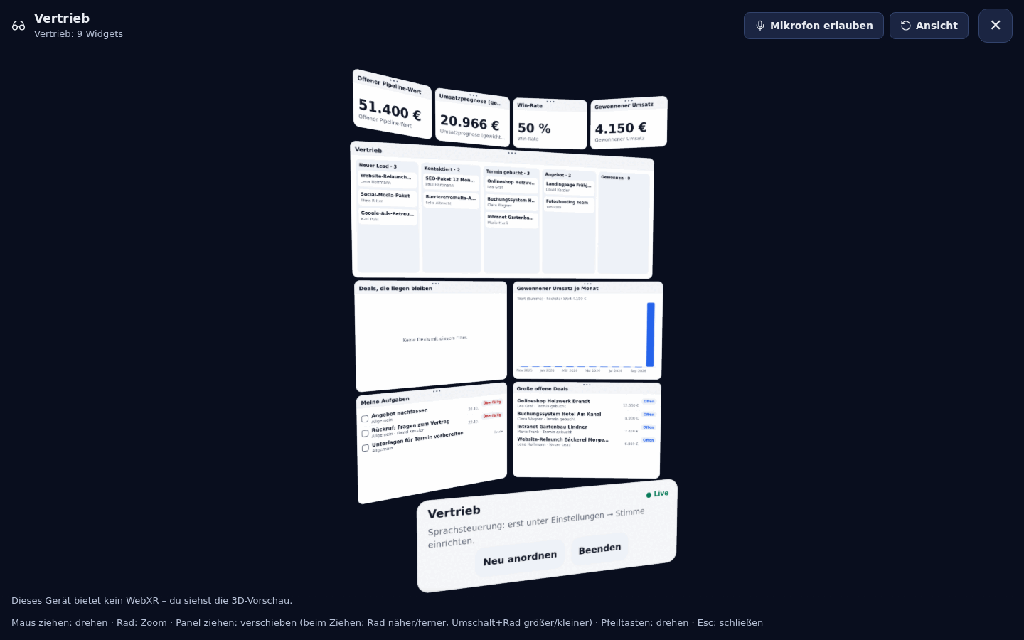 A board as floating panels on a curved wall – the 3D preview in the browser